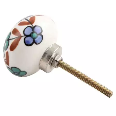 Sea Green Slate Blue Tiny Flower Ceramic Knob Online